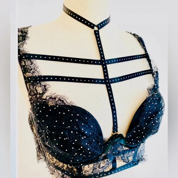 Agent Provocateur Black Swarovski Crystal Lace Bra wSZ-3 Panty, LIMITED EDITION - Picture 6 of 11